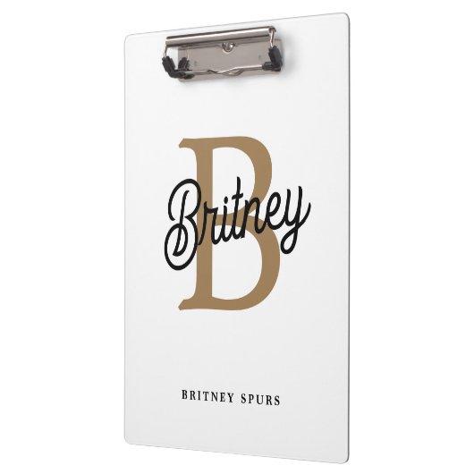 Modern Elegant Monogram Naam Zwart Goud Script Klembord (Links)
