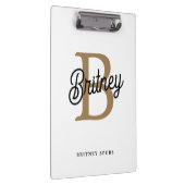 Modern Elegant Monogram Naam Zwart Goud Script Klembord (Rechts)