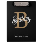 Modern Elegant Monogram Naam Zwart Goud Script Klembord (Voorkant)