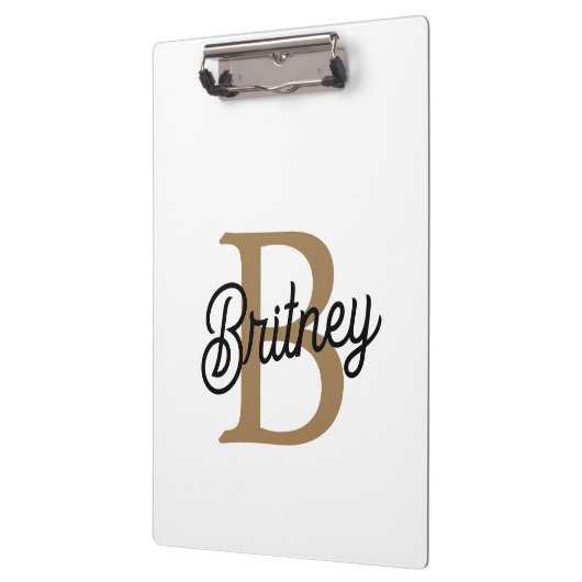 Modern Elegant Monogram Naam Zwart Goud Script Klembord (Links)