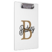 Modern Elegant Monogram Naam Zwart Goud Script Klembord (Rechts)