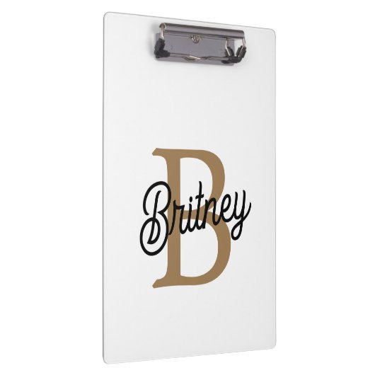 Modern Elegant Monogram Naam Zwart Goud Script Klembord (Rechts)