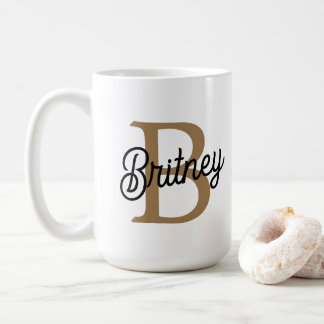 Modern Elegant Monogram Naam Zwart Goud Script Koffiemok