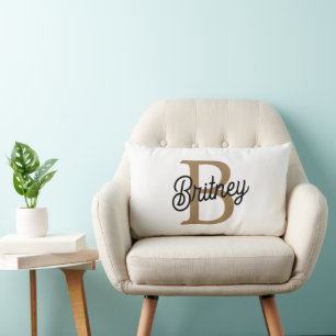 Modern Elegant Monogram Naam Zwart Goud Script Kussen