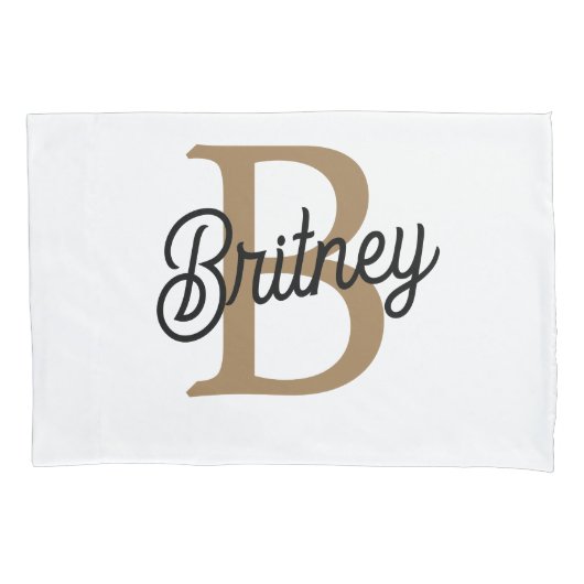 Modern Elegant Monogram Naam Zwart Goud Script Kussensloop (Voorkant)