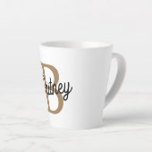Modern Elegant Monogram Naam Zwart Goud Script Latte Mok (Rechterhoek)