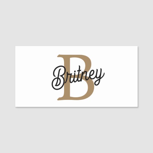 Modern Elegant Monogram Naam Zwart Goud Script Naamplaatje (Voorkant)