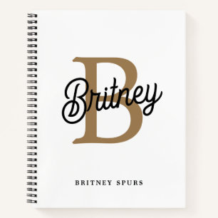 Modern Elegant Monogram Naam Zwart Goud Script Notitieboek