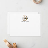 Modern Elegant Monogram Naam Zwart Goud Script Notitiekaartje (Voorkant / Achterkant in situ)