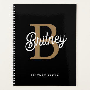 Modern Elegant Monogram Naam Zwart Goud Script Planner