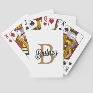 Modern Elegant Monogram Naam Zwart Goud Script Pokerkaarten
