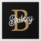 Modern Elegant Monogram Naam Zwart Goud Script Raamsticker (Vel)
