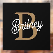 Modern Elegant Monogram Naam Zwart Goud Script Raamsticker (Vel 2)