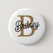 Modern Elegant Monogram Naam Zwart Goud Script Ronde Button 5,7 Cm (Voorkant)