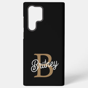 Modern Elegant Monogram Naam Zwart Goud Script Samsung Galaxy Hoesje