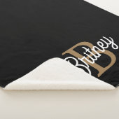 Modern Elegant Monogram Naam Zwart Goud Script Sherpa Deken (3/4)