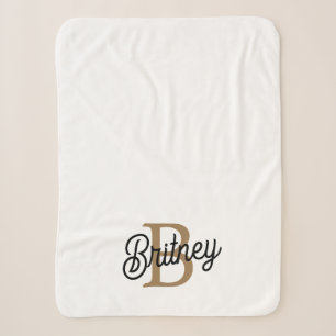 Modern Elegant Monogram Naam Zwart Goud Script Sherpa Deken