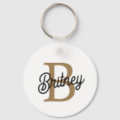 Modern Elegant Monogram Naam Zwart Goud Script Sleutelhanger (Achterkant)