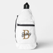 Modern Elegant Monogram Naam Zwart Goud Script Sling Bag (Voorkant)