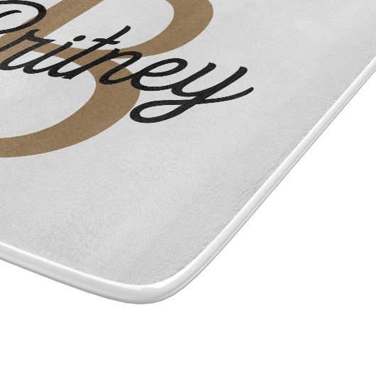 Modern Elegant Monogram Naam Zwart Goud Script Snijplank (Hoek)