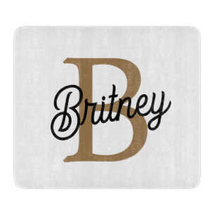 Modern Elegant Monogram Naam Zwart Goud Script Snijplank