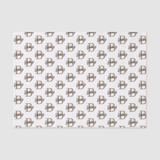 Modern Elegant Monogram Naam Zwart Goud Script Tissuepapier (Voorkant)