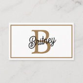 Modern Elegant Monogram Naam Zwart Goud Script Visitekaartje (Voorkant)