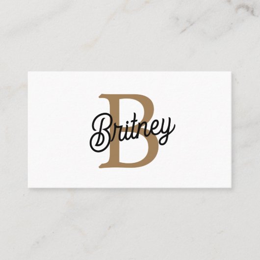 Modern Elegant Monogram Naam Zwart Goud Script Visitekaartje (Voorkant)