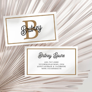Modern Elegant Monogram Naam Zwart Goud Script Visitekaartje