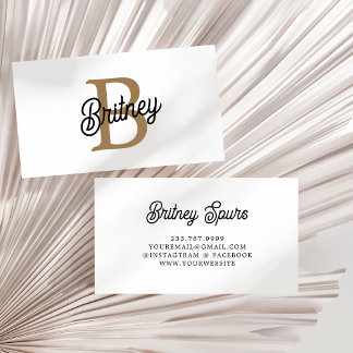 Modern Elegant Monogram Naam Zwart Goud Script Visitekaartje