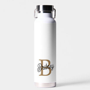 Modern Elegant Monogram Naam Zwart Goud Script Waterfles