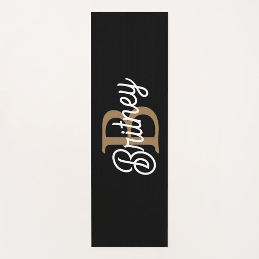 Modern Elegant Monogram Naam Zwart Goud Script Yogamat (Voorkant)