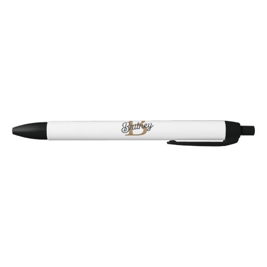 Modern Elegant Monogram Naam Zwart Goud Script Zwarte Inkt Pen (Bodem)