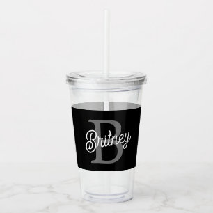 Modern Elegant Monogram Naam Zwart Grijs Script Acryl Drinkbeker