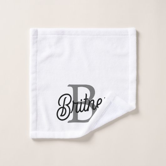 Modern Elegant Monogram Naam Zwart Grijs Script Bad Handdoek (Wasdoekje)