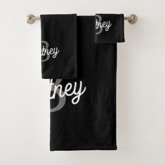 Modern Elegant Monogram Naam Zwart Grijs Script Bad Handdoek