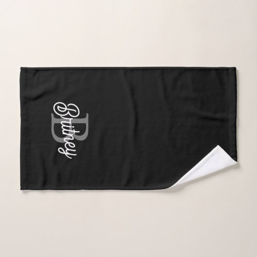 Modern Elegant Monogram Naam Zwart Grijs Script Bad Handdoek (Handdoek)