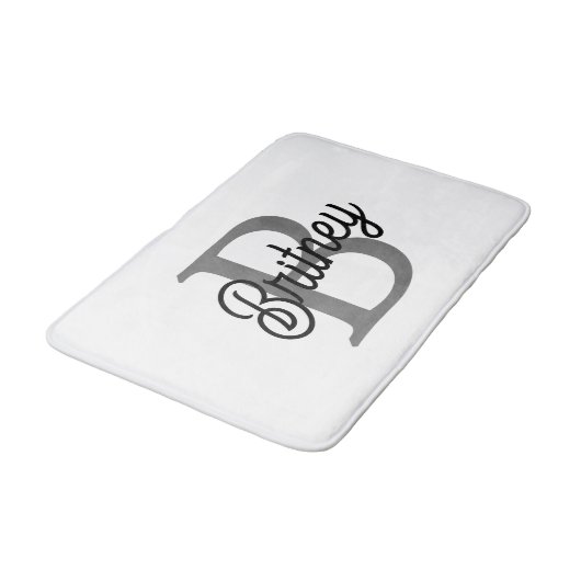 Modern Elegant Monogram Naam Zwart Grijs Script Badmat (Gekanteld)