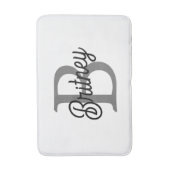 Modern Elegant Monogram Naam Zwart Grijs Script Badmat (Voorkant Verticaal)