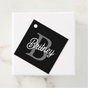 Modern Elegant Monogram Naam Zwart Grijs Script Bedankjes Labels