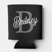 Modern Elegant Monogram Naam Zwart Grijs Script Blikjeskoeler (Achterkant)