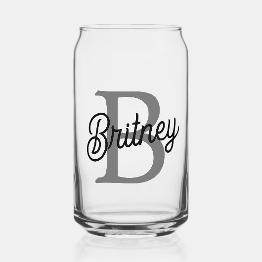 Modern Elegant Monogram Naam Zwart Grijs Script Blikvorm Glas (Voorkant)