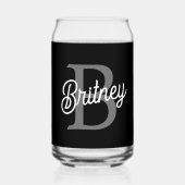 Modern Elegant Monogram Naam Zwart Grijs Script Blikvorm Glas (Voorkant)