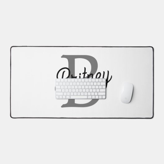 Modern Elegant Monogram Naam Zwart Grijs Script Bureaumat (Keyboard & Muis)
