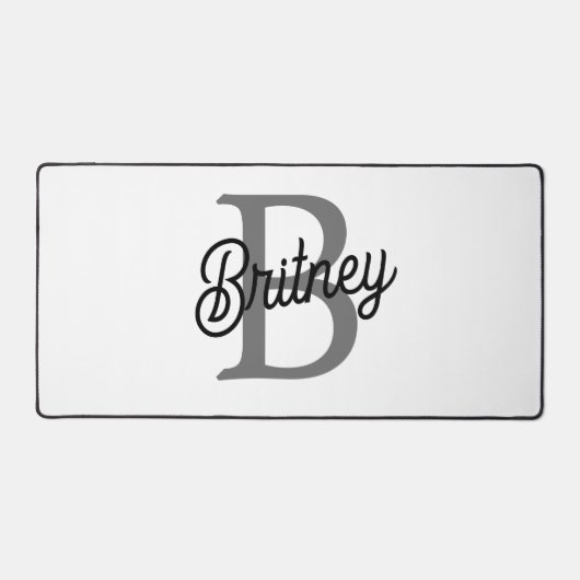 Modern Elegant Monogram Naam Zwart Grijs Script Bureaumat (Voorkant)