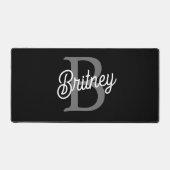 Modern Elegant Monogram Naam Zwart Grijs Script Bureaumat (Voorkant)