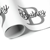 Modern Elegant Monogram Naam Zwart Grijs Script Cadeaupapier (Rol Hoek)