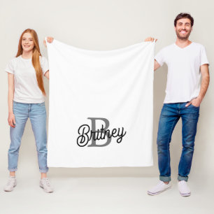 Modern Elegant Monogram Naam Zwart Grijs Script Fleece Deken