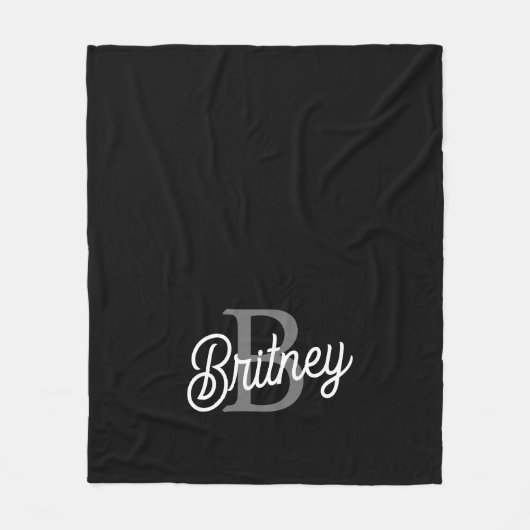 Modern Elegant Monogram Naam Zwart Grijs Script Fleece Deken (Voorkant)