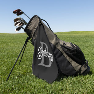 Modern Elegant Monogram Naam Zwart Grijs Script Golfhanddoek